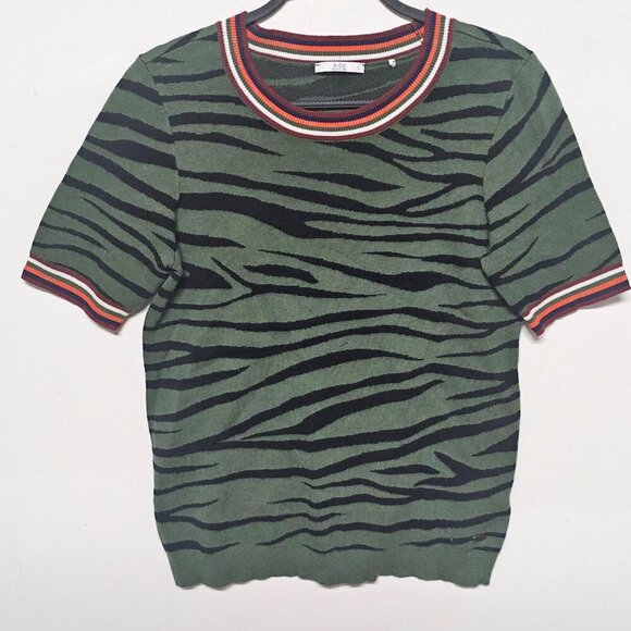 EDC Green Animal Striped Sweater Large - Picture 3 of 6